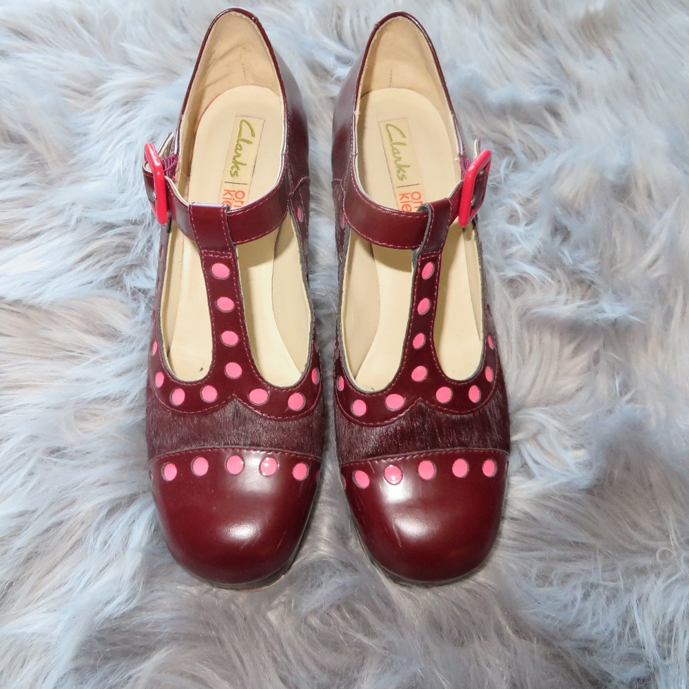 Clarks Burgundy and Pink Heels